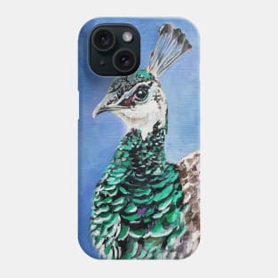 Peahen - painted bird portrait Phone Case