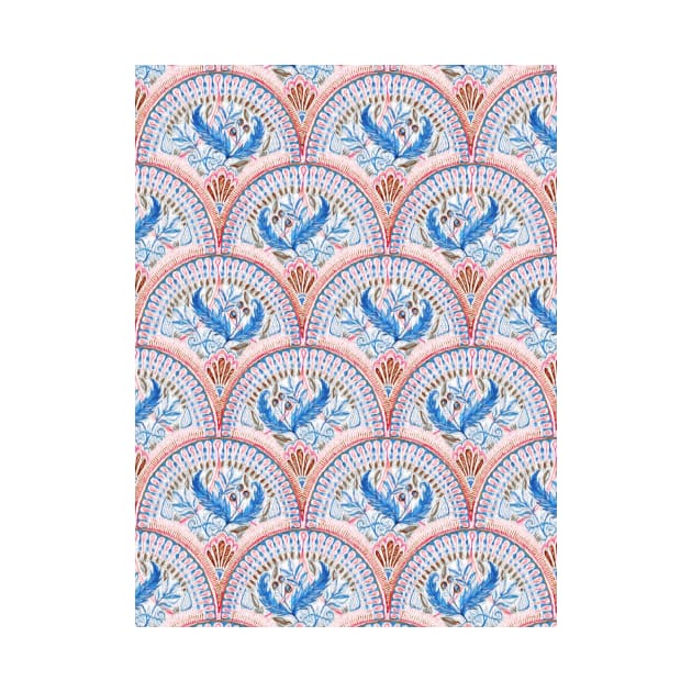 Art Deco Fresco in Sky Blue and Coral by micklyn