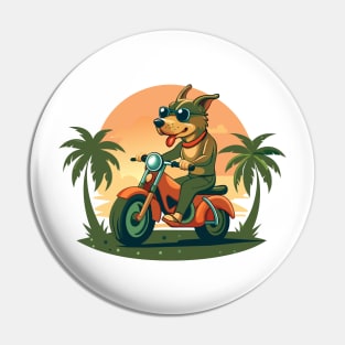 dog riding motorcycle in beach Pin