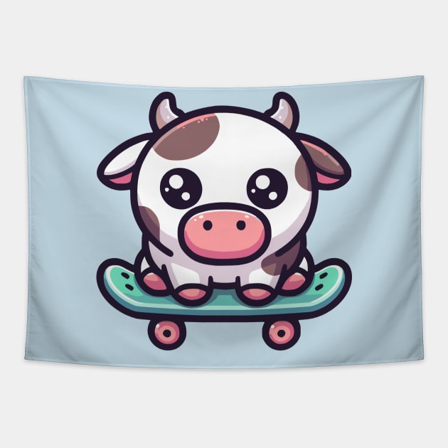 cow on a Skateboard Tapestry by Mey Designs