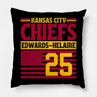 Kansas City Chiefs Edwards-Helaire 25 American Flag Football Pillow