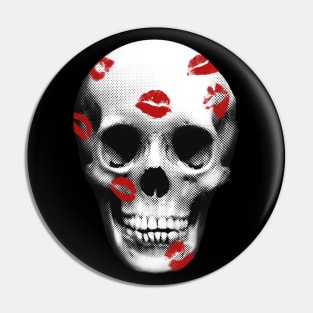 Valentines Red Lipstick Kiss Skull Grunge Retro Pin