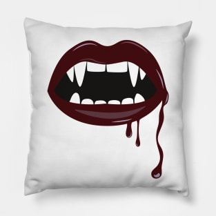 Gothic Dripping Red Lips With Fangs Pillow