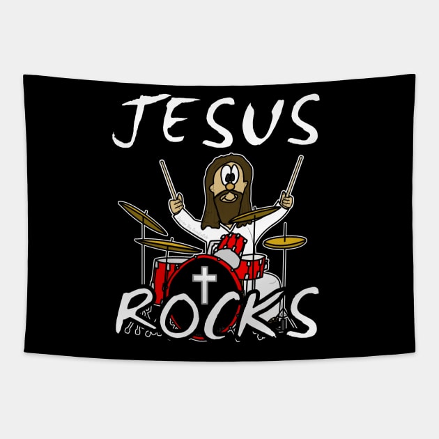 Jesus Rocks Drums Drum Kit Christian Drummer Funny Tapestry by doodlerob