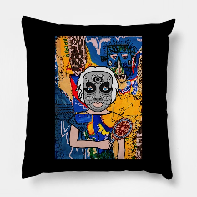 Unique FemaleMask Digital Collectible with IndianEye Color and BlueSkin on TeePublic Pillow by Hashed Art