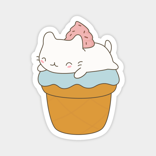 Kawaii Cat Ice Cream Cone T-Shirt Magnet by happinessinatee