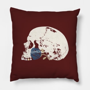 The Skull and the Deep Blue Rose Pillow