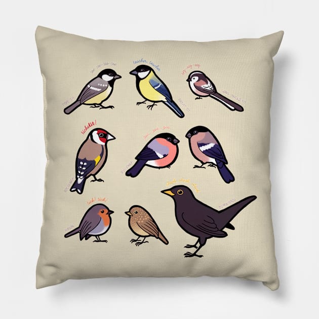 Garden Birds of Britain Pillow by Cedarseed