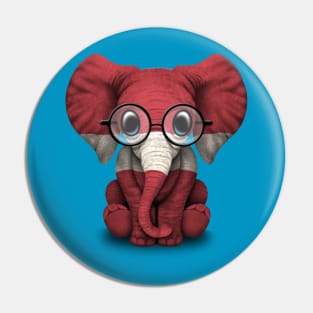 Baby Elephant with Glasses and Latvian Flag Pin