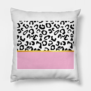 Black and white leopard print on pink, golden lining Pillow