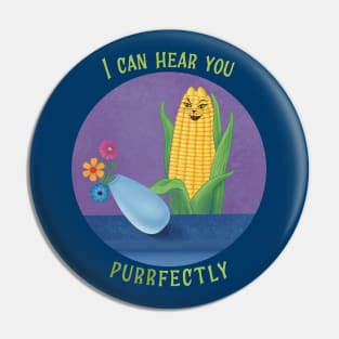 I Can Hear You Purrfectly – Corny Veggie Cat Cartoon Pin