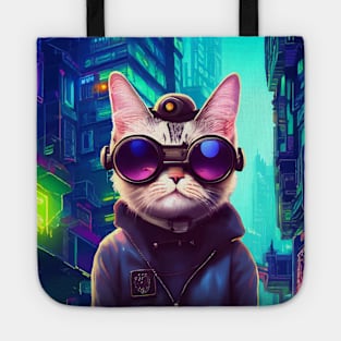 Techno Cat In Japan Neon City Tote