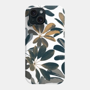 Dark tropical leaves. Night colorful jungle. Exotic Schefflera leaves. Dwarf Umbrella tree composition Phone Case