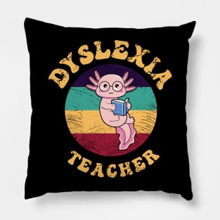 Dyslexia Teacher Kawaii Axolotl Retro Vintage Pillow