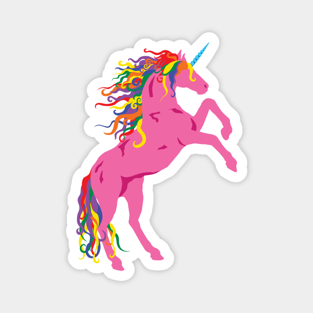 Rainbow Maned Pink Pride Unicorn Magnet by PeregrinusCreative