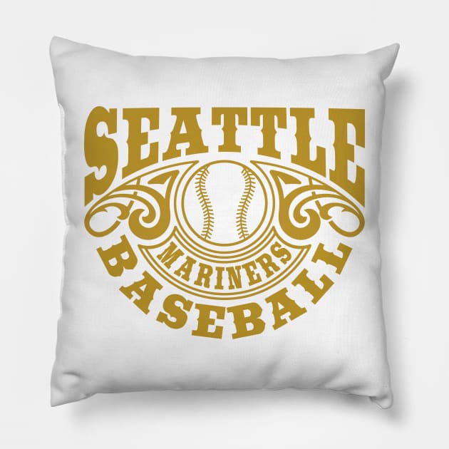 Vintage Retro Seattle Mariners Baseball Pillow by carlesclan