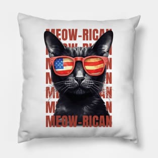 Meow-rican: Patriotic Cat Independence Day T-Shirt Pillow