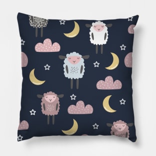 Sweet sleeping sheep pattern dark navy Pillow