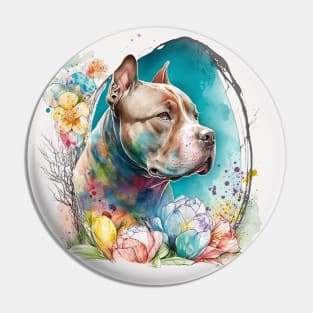 Pitbull Easter Egg Spring Watercolor Painting Dog Lover Art Pin