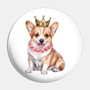 Watercolor Pembroke Welsh Corgi Dog Wearing a Crown Pin