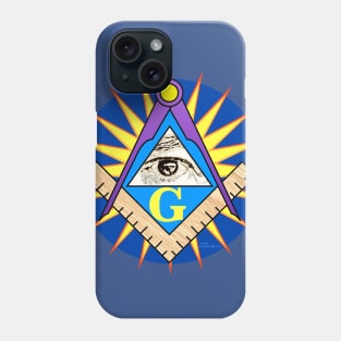 Sq. & Compasses w/All-seeing Eye, G & star On Blue disc Phone Case