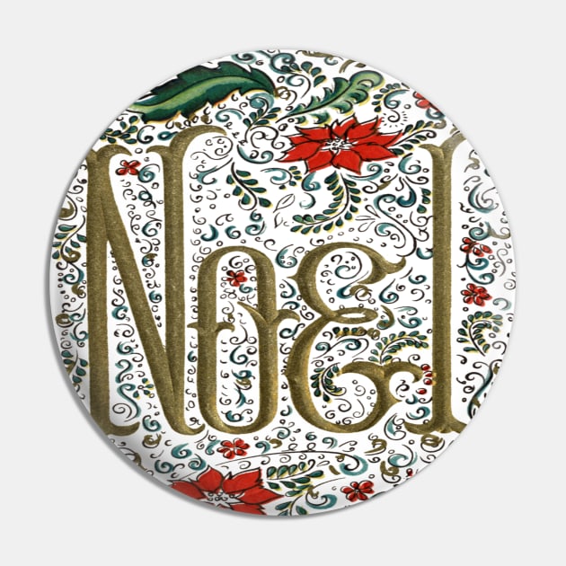 1980s Retro Floral typography Bohemian Christmas Joyeux Noel Pin by Tina