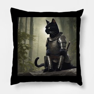 BLACK CAT IN ARMOR Pillow