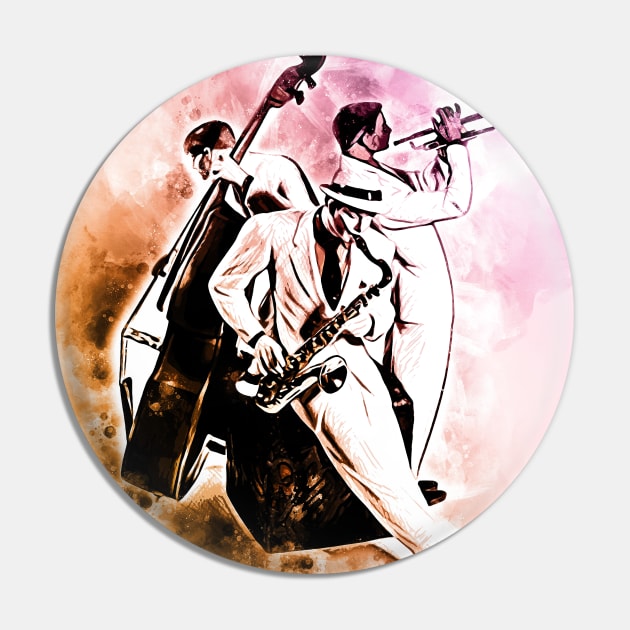 JAZZ Band Musicians Unique Watercolor Music Artwork Pin by Naumovski