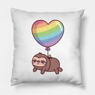 Cute Sloth With Rainbow Heart Balloon Pillow