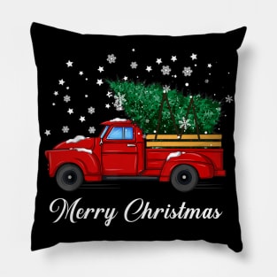 Merry Christmas Retro Vintage Red Truck Pillow