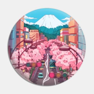 The Japanese Mount Fuji view and the pink spring in the city Pin