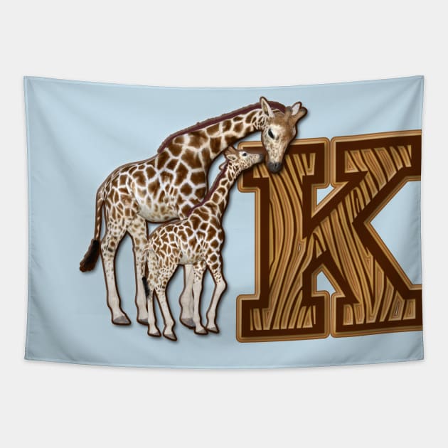 Mom and Baby Giraffe Monogram K Tapestry by AlondraHanley