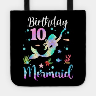 10 Years Old Birthday Mermaid Happy 10th Birthday Tote