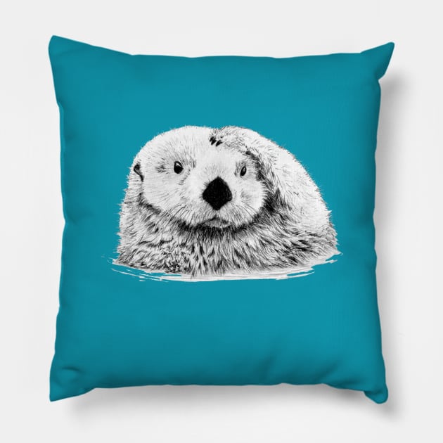 Otter Sketch Head Scratch Pillow by mynaito