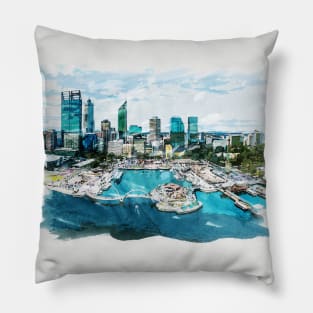 Perth Capital of Western Australia Watercolour Travel Wanderlust Souvenir Pillow