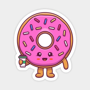 Cute Donut Holding Coffee Magnet