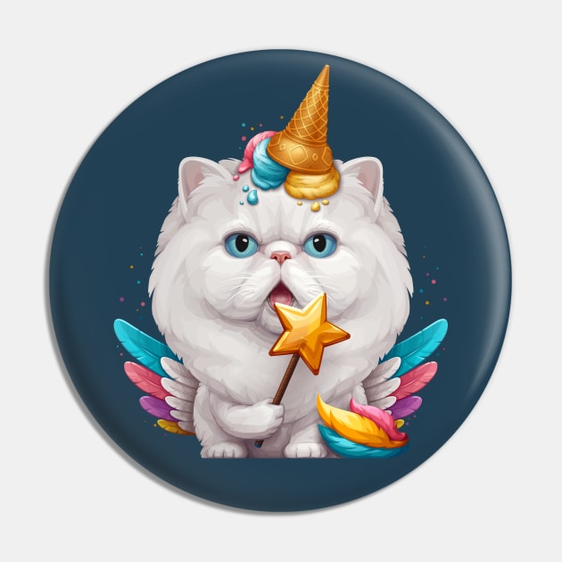 White Persian Cat Ice Cream Unicorn Pin by stonemask