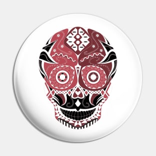 crimson black sugar skull ecopop with a dangerous smile in mexican pattern design Pin