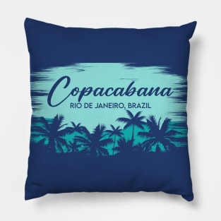 Copacabana Beach Rio de Janeiro Brazil Retro Beach Landscape with Palm Trees Pillow