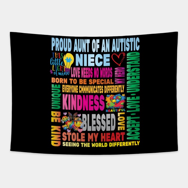 Autism Proud Aunt Niece Love Autistic Kids Autism Awareness Family Tapestry by Envision Styles