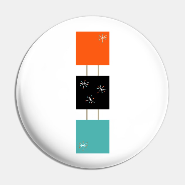 Orange Blue Black Stacked Squares Retro Starburst Pin by OrchardBerry