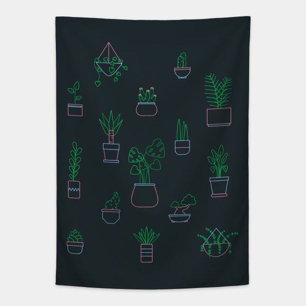 Neon Plants Tapestry by BadOdds