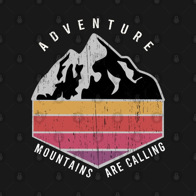 Adventure Mountains are calling distressed vintage retro stripes colors sunset by SpaceWiz95