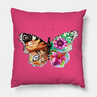 Brown butterfly with flowers drawing Pillow