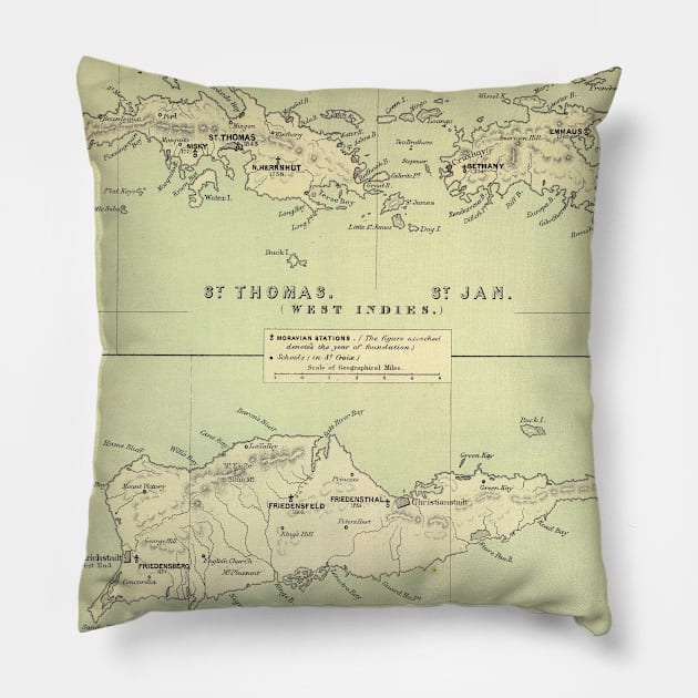 Vintage Map of The Virgin Islands (1853) Pillow by Bravuramedia