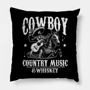 Cowboy; country music; whiskey; country and western; wild west; horse; guitar; Mexican; Mexico; bourbon; outlaw; Texas; vintage; music; hombre; retro; gift; husband; boyfriend; dad Pillow