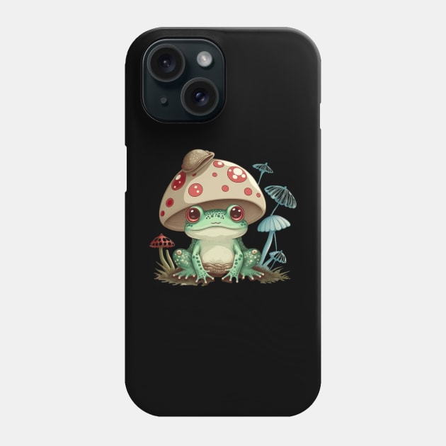 Kawaii Frog With Mushroom And Toadstools Phone Case by WhispersOfColor