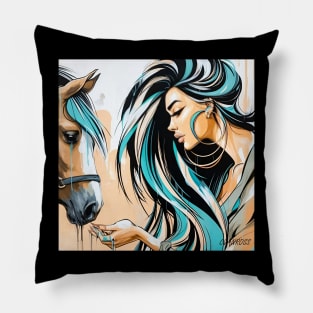 Queen and her horse by Charlotte VanRoss (cvanross ) Pillow