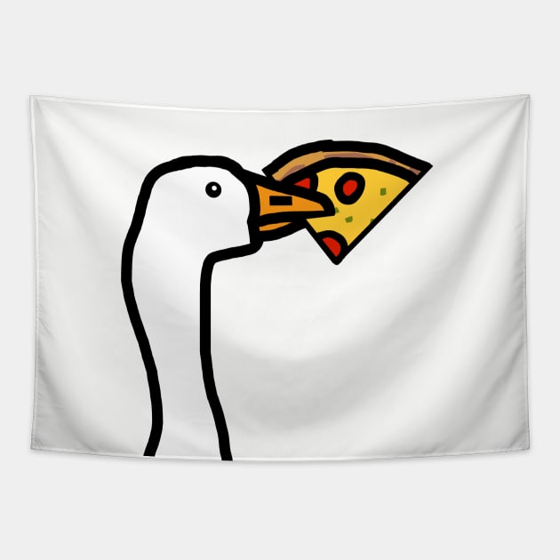 Portrait of a Gaming Goose Stealing Pizza Tapestry by ellenhenryart