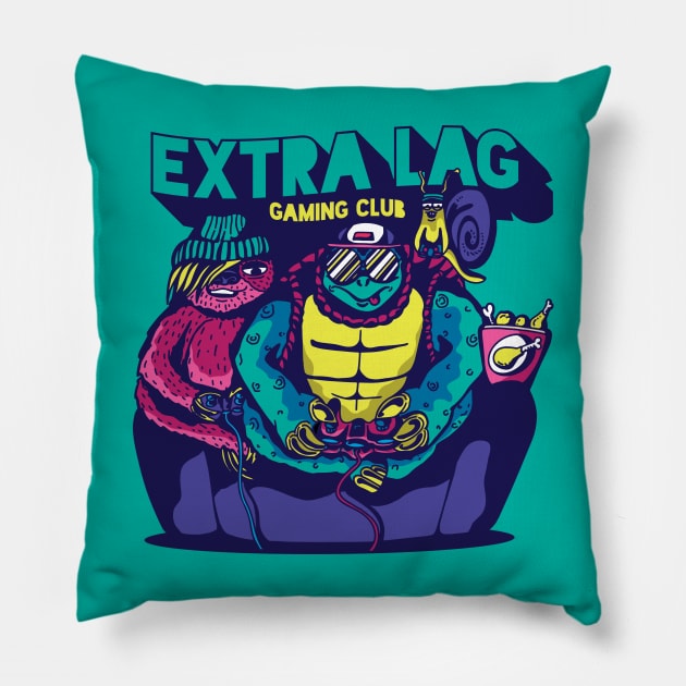 Extra Lag Gaming Club // Funny Gamer Sloth Turtle and Snail Pillow by SLAG_Creative